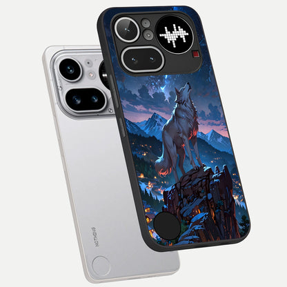  Celestial Wolf Howl phone case For Nothing Phone 4A Pro showing premium glass back cover with detailed artwork