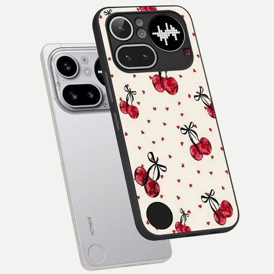  Cherry Heart Bow phone case For Nothing Phone 4A Pro showing premium glass back cover with detailed artwork
