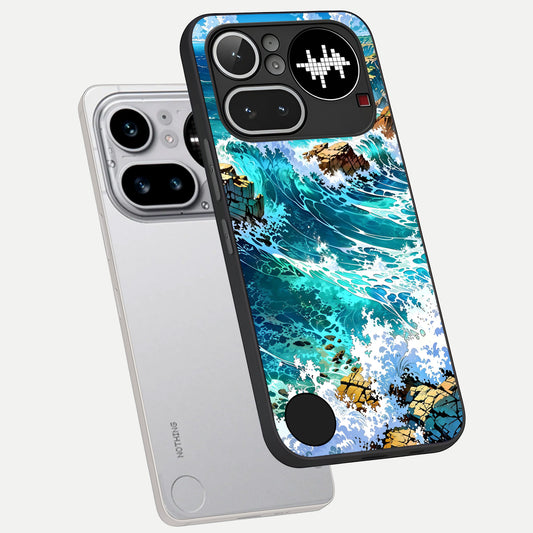  Coastal Blue Waves phone case For Nothing Phone 4A Pro showing premium glass back cover with detailed artwork