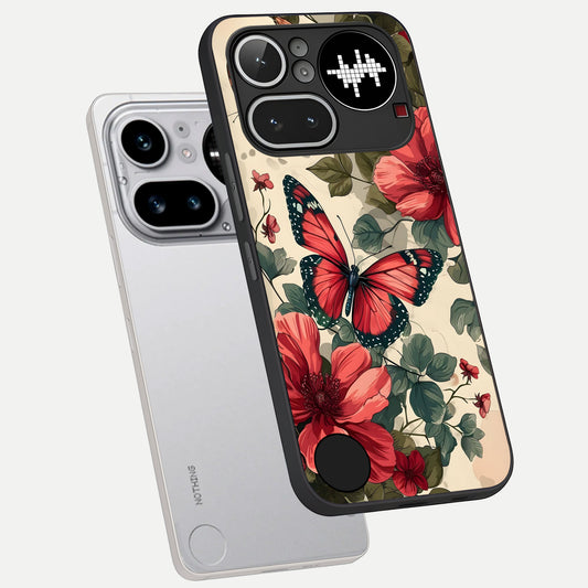  Crimson Butterfly Garden phone case For Nothing Phone 4A Pro showing premium glass back cover with detailed artwork