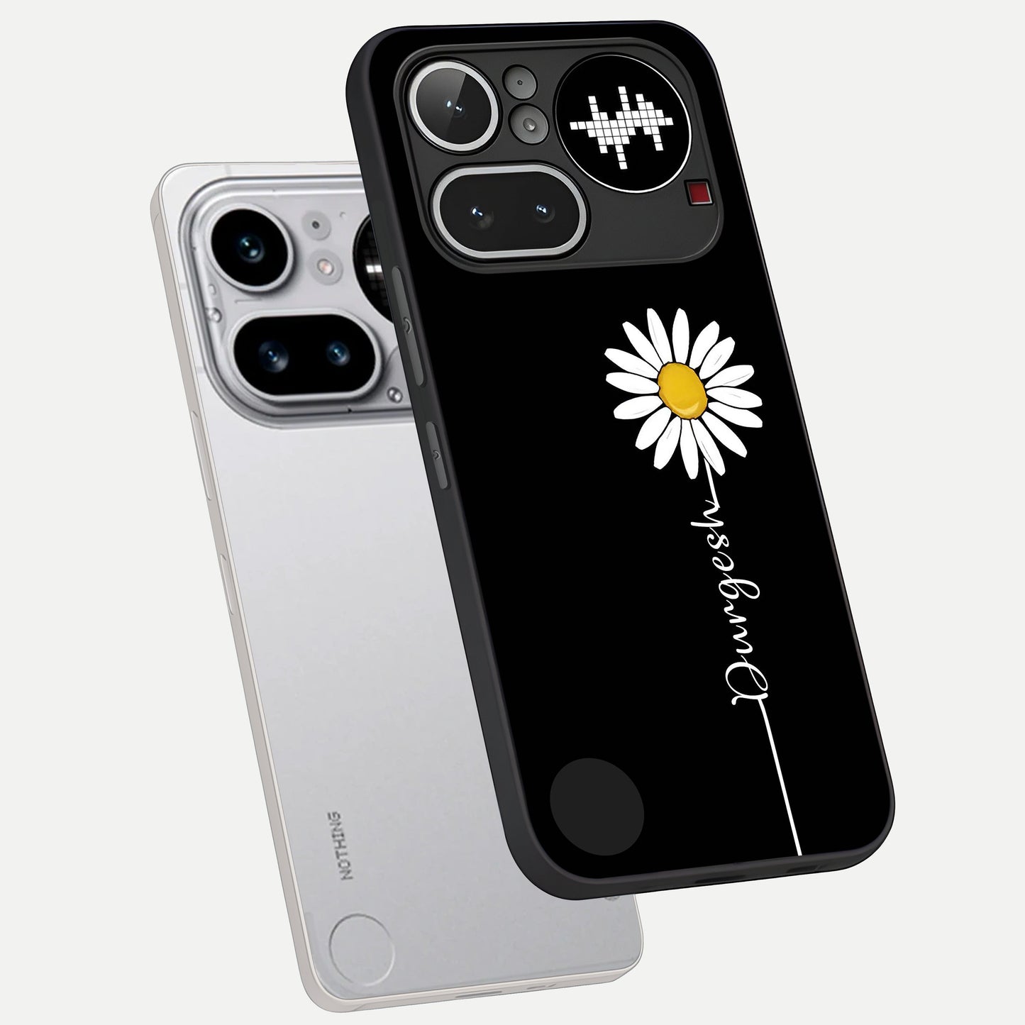  Custom Name White Flower phone case For Nothing Phone 4A Pro showing premium glass back cover with detailed artwork