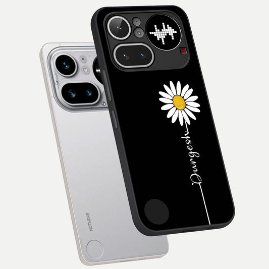 Custom Name White Flower phone case For Nothing Phone 4A Pro showing premium glass back cover with detailed artwork