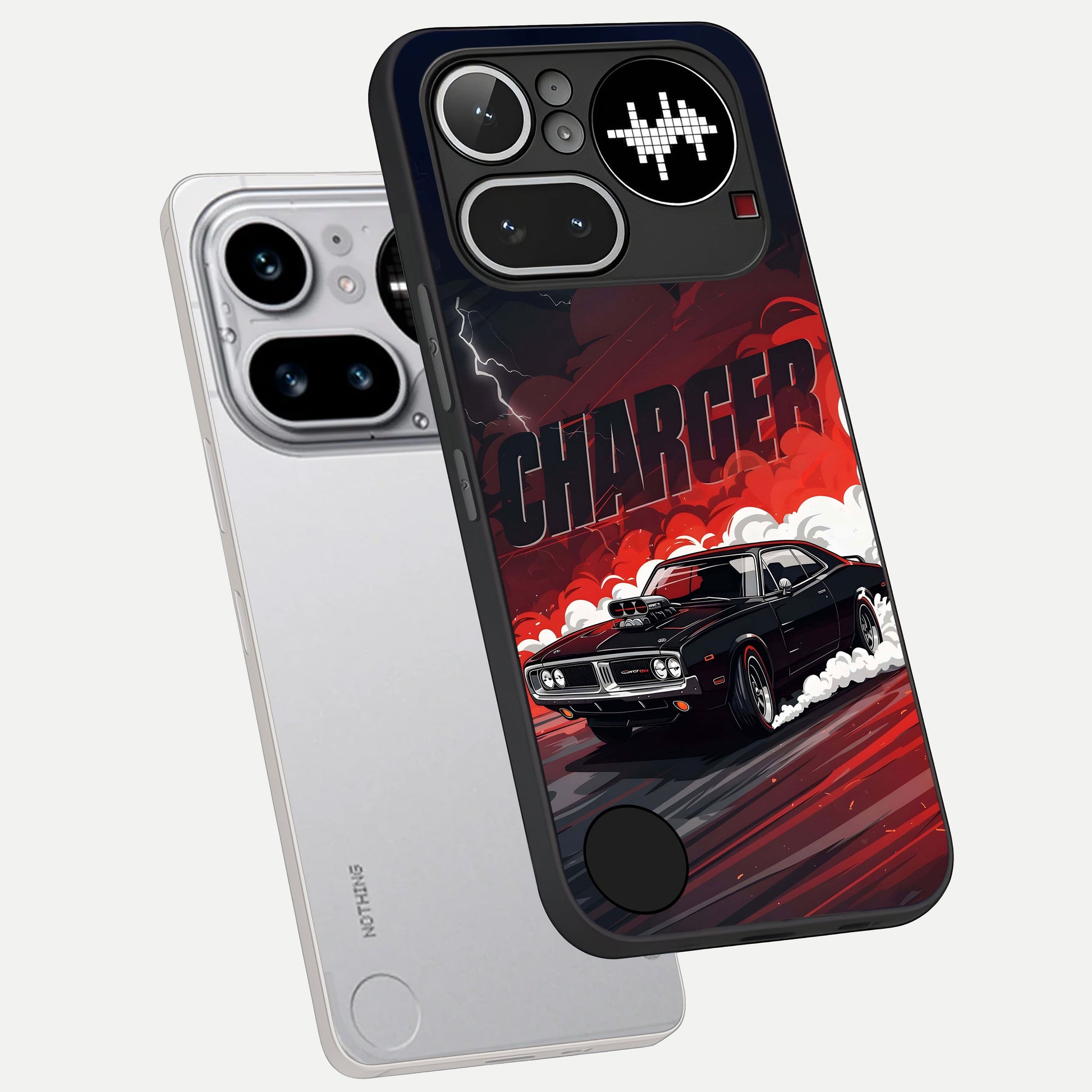  Dark Charger Fury phone case For Nothing Phone 4A Pro showing premium glass back cover with detailed artwork
