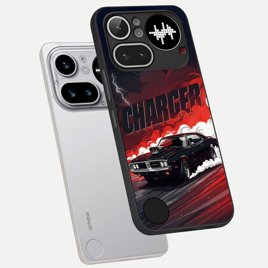  Dark Charger Fury phone case For Nothing Phone 4A Pro showing premium glass back cover with detailed artwork