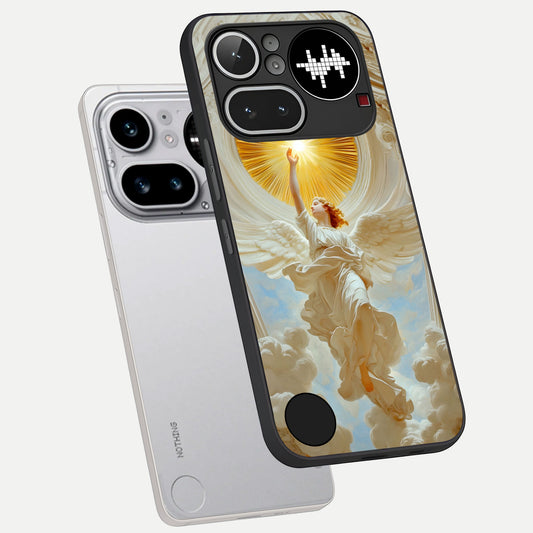  Divine Light Angel phone case For Nothing Phone 4A Pro showing premium glass back cover with detailed artwork