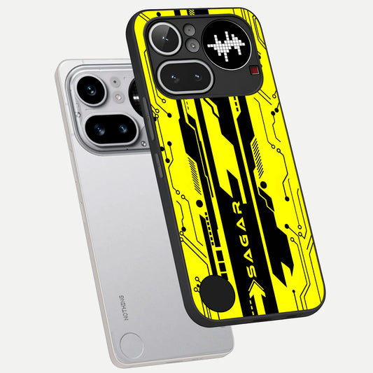  Electric Pulse CYBERPUNK Custom Name phone case For Nothing Phone 4A Pro showing premium glass back cover with detailed artwork
