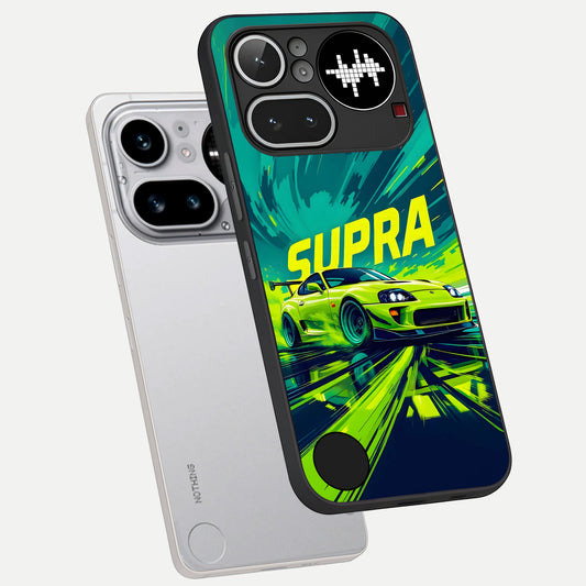  Electric Supra Thunder phone case For Nothing Phone 4A Pro showing premium glass back cover with detailed artwork