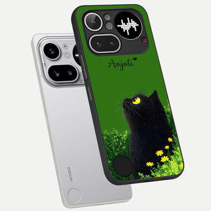  Emerald Cat Custom Name phone case For Nothing Phone 4A Pro showing premium glass back cover with detailed artwork