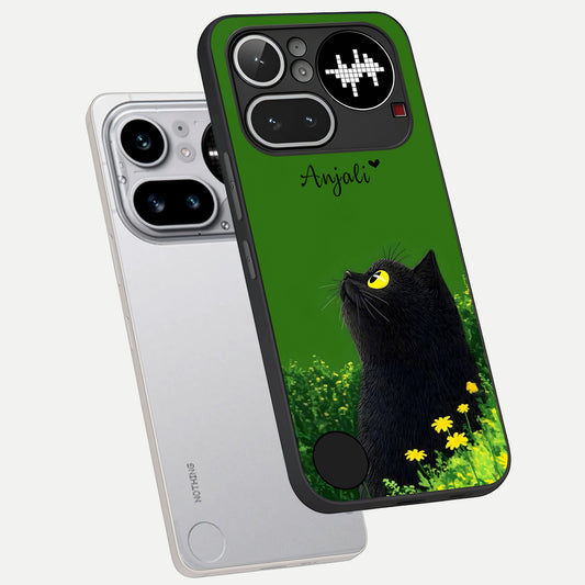 Emerald Cat Custom Name phone case For Nothing Phone 4A Pro showing premium glass back cover with detailed artwork