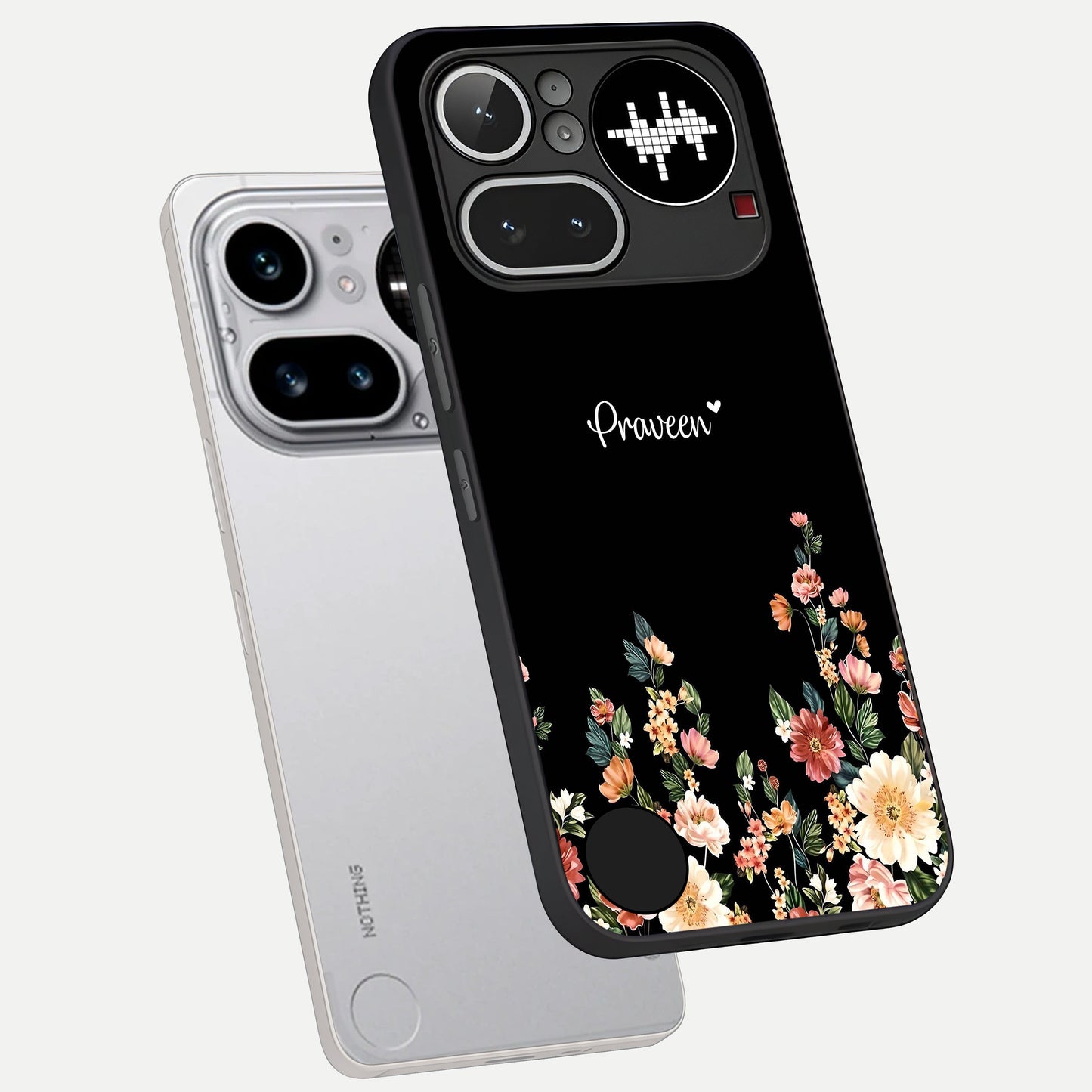  Floral Design Personalized Custom Name phone case For Nothing Phone 4A Pro showing premium glass back cover with detailed artwork