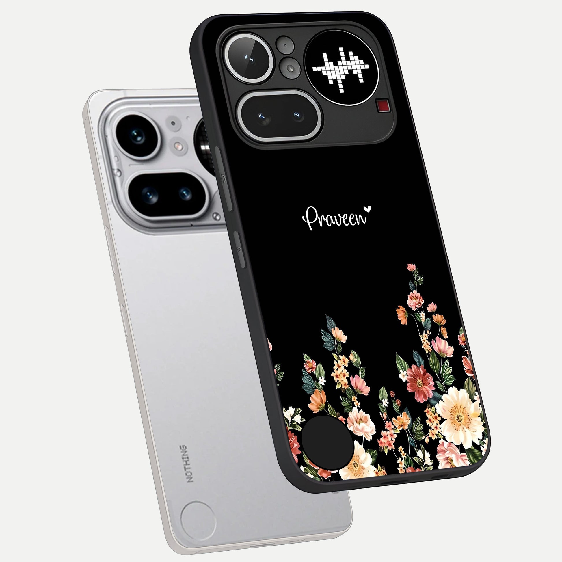  Floral Design Personalized Custom Name phone case For Nothing Phone 4A Pro showing premium glass back cover with detailed artwork