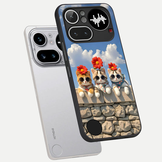  Floral Kitty Squad phone case For Nothing Phone 4A Pro showing premium glass back cover with detailed artwork