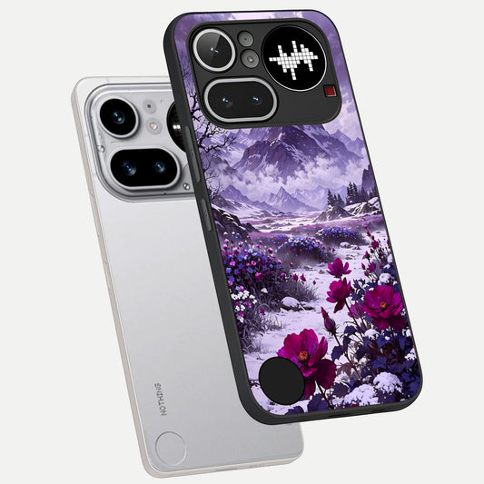  Flower Mountain View phone case For Nothing Phone 4A Pro showing premium glass back cover with detailed artwork