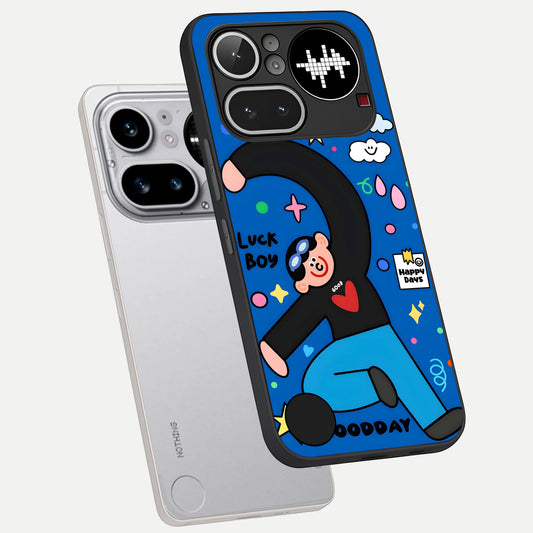  Happy Luck Vibe phone case For Nothing Phone 4A Pro showing premium glass back cover with detailed artwork
