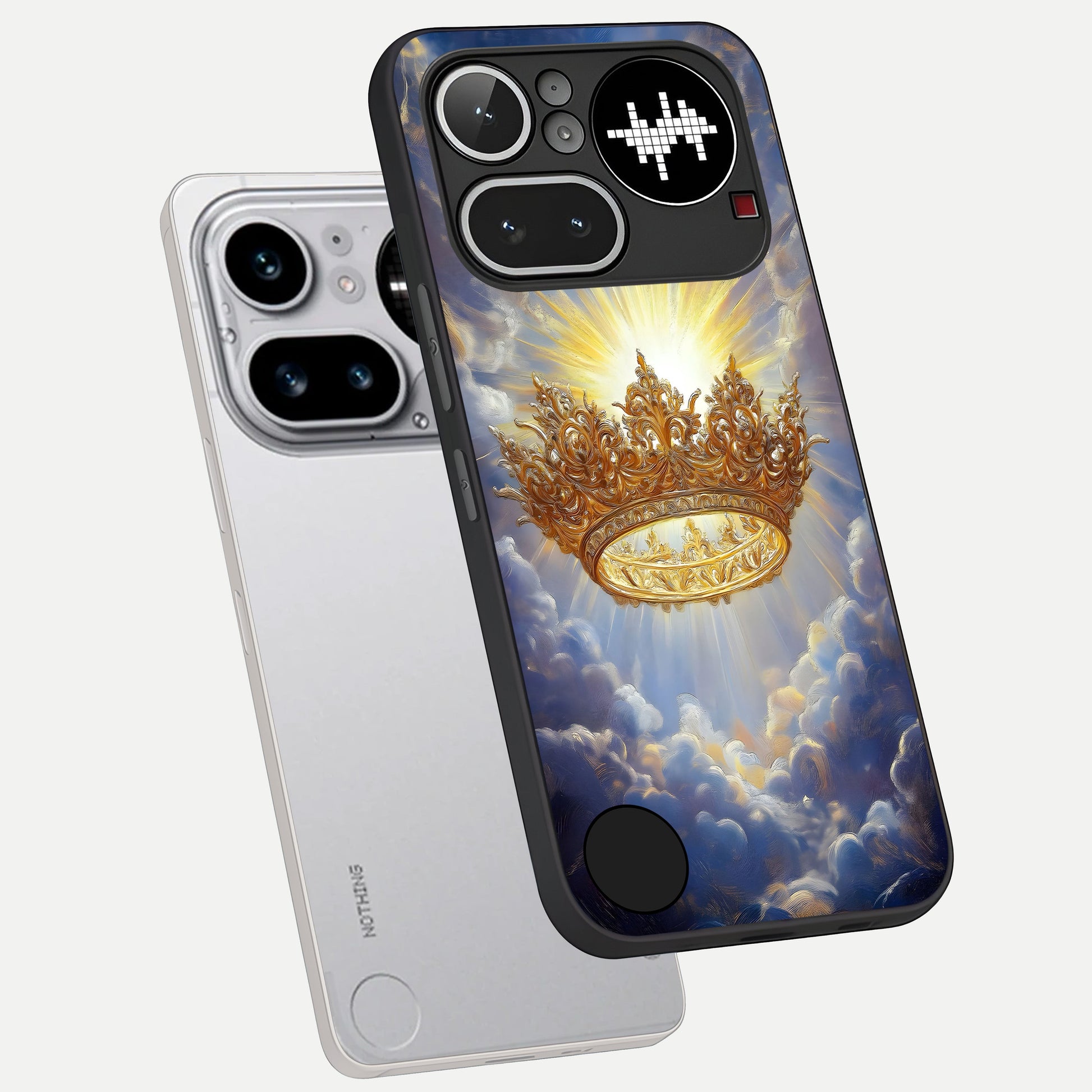  Heavenly Crown Light phone case For Nothing Phone 4A Pro showing premium glass back cover with detailed artwork