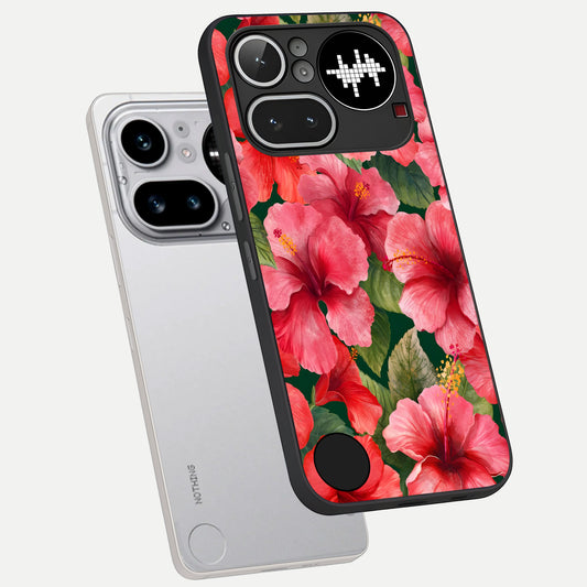  Hibiscus Pattern phone case For Nothing Phone 4A Pro showing premium glass back cover with detailed artwork