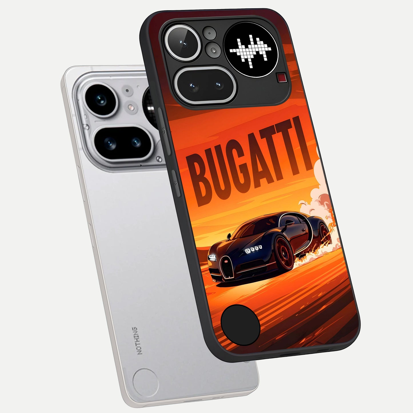  Inferno Bugatti Storm phone case For Nothing Phone 4A Pro showing premium glass back cover with detailed artwork