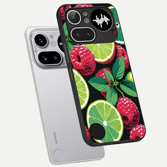  Lime and Raspberry Pattern phone case For Nothing Phone 4A Pro showing premium glass back cover with detailed artwork