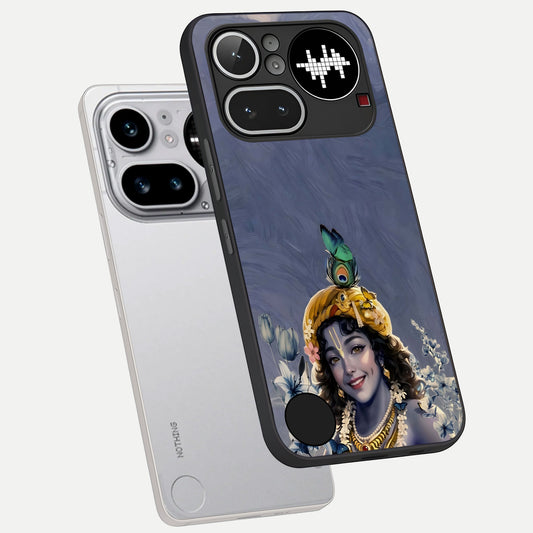  Lord Krishna phone case For Nothing Phone 4A Pro showing premium glass back cover with detailed artwork