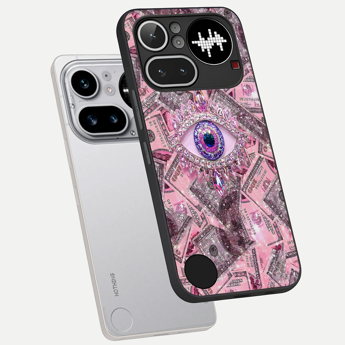  Money Eye Luxe phone case For Nothing Phone 4A Pro showing premium glass back cover with detailed artwork