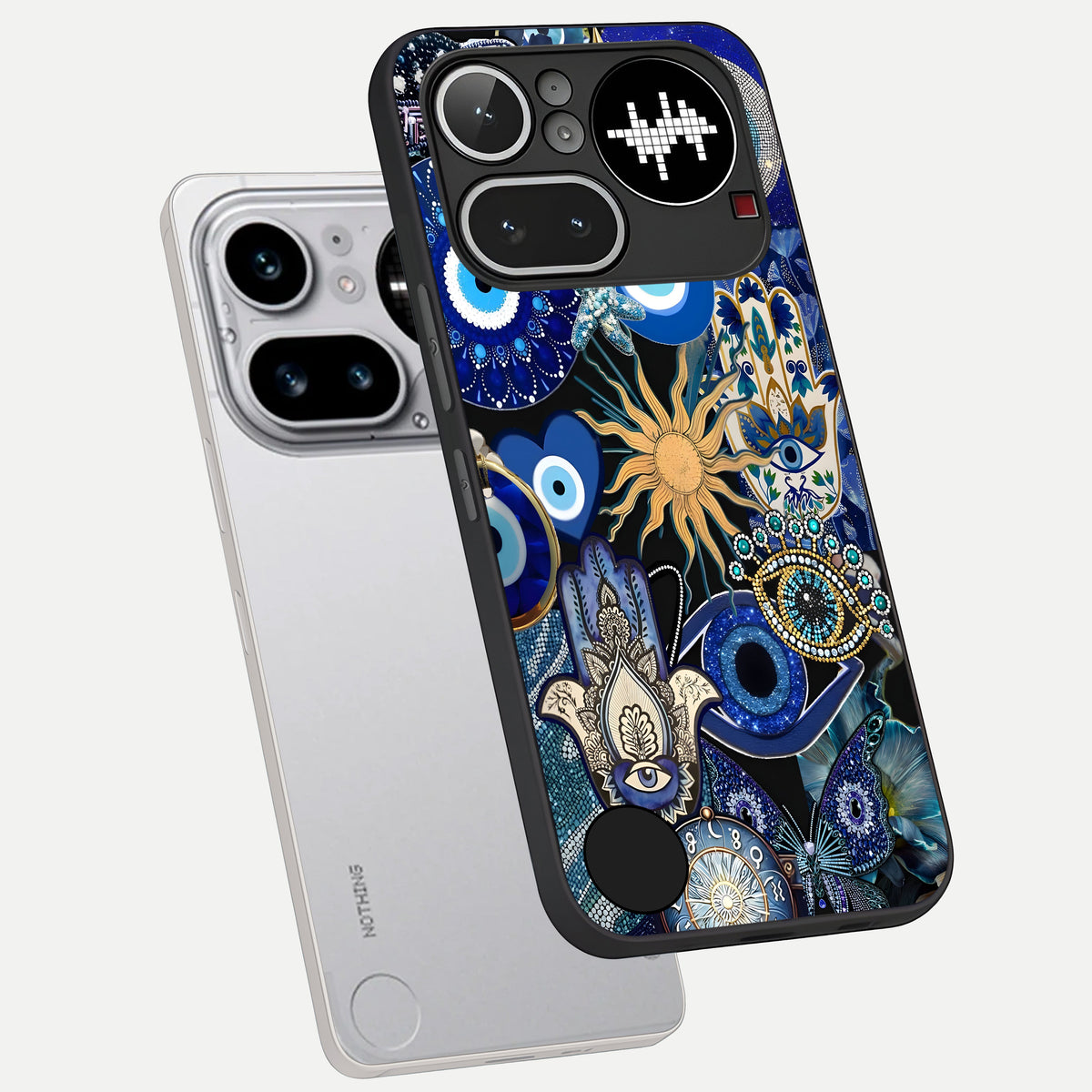  Mystic Blue Evil Eye phone case For Nothing Phone 4A Pro showing premium glass back cover with detailed artwork