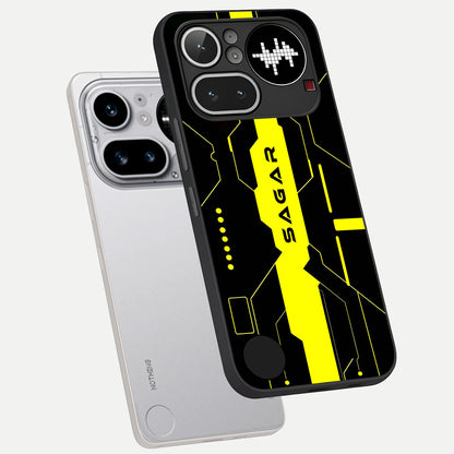  Neon CYBERPUNK Custom Name phone case For Nothing Phone 4A Pro showing premium glass back cover with detailed artwork