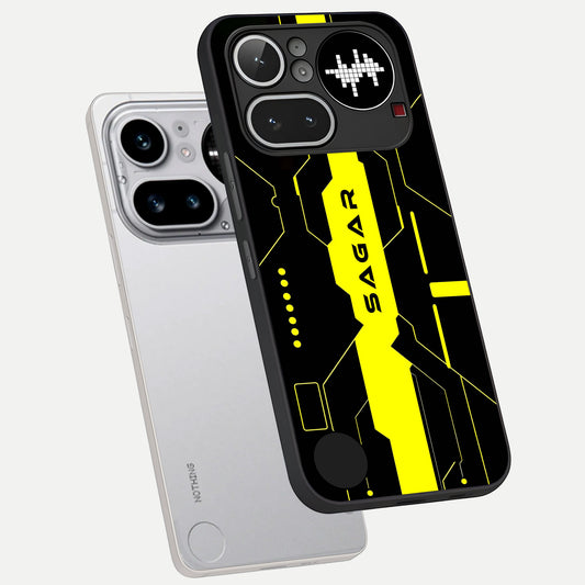  Neon CYBERPUNK Custom Name phone case For Nothing Phone 4A Pro showing premium glass back cover with detailed artwork