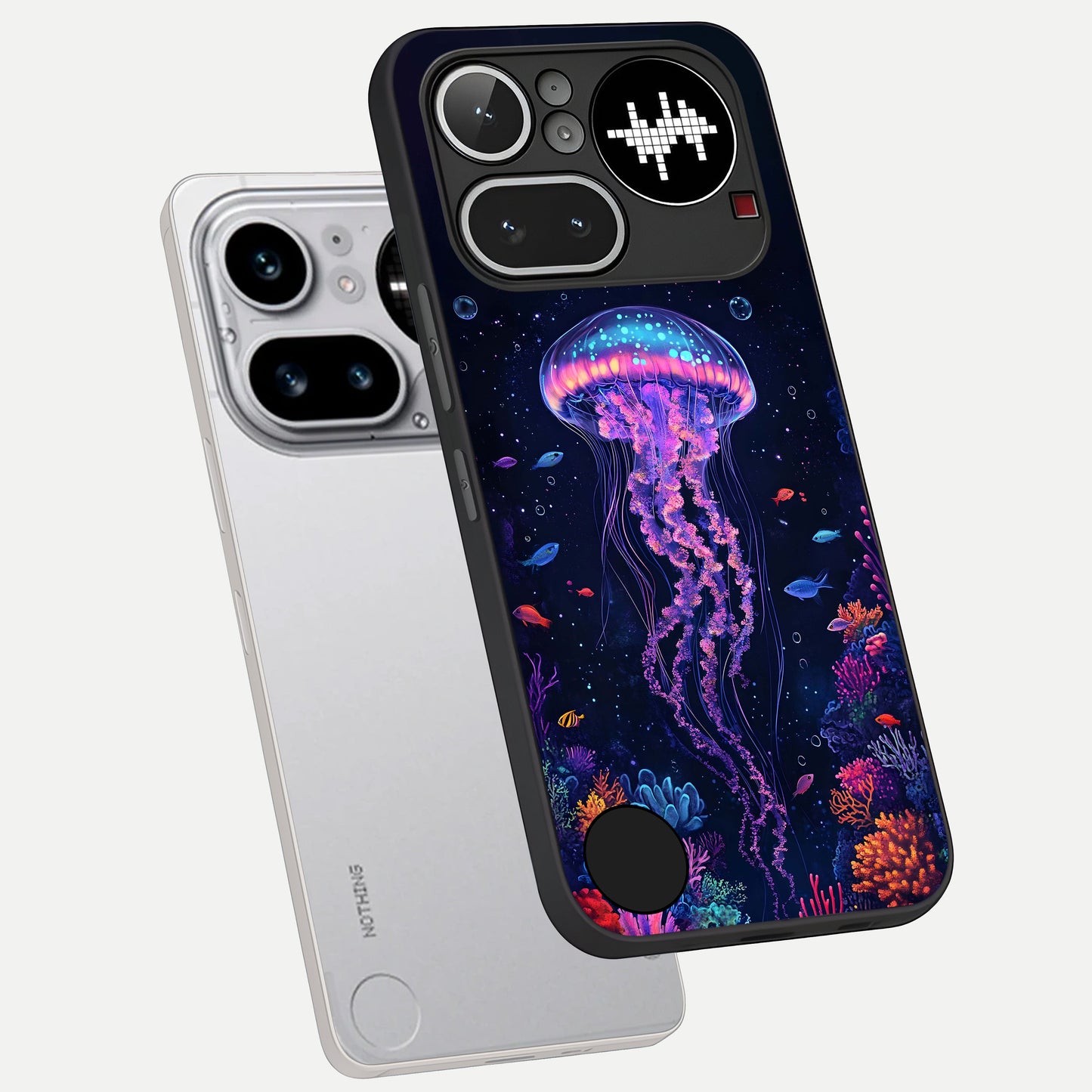  Neon Jellyfish phone case For Nothing Phone 4A Pro showing premium glass back cover with detailed artwork