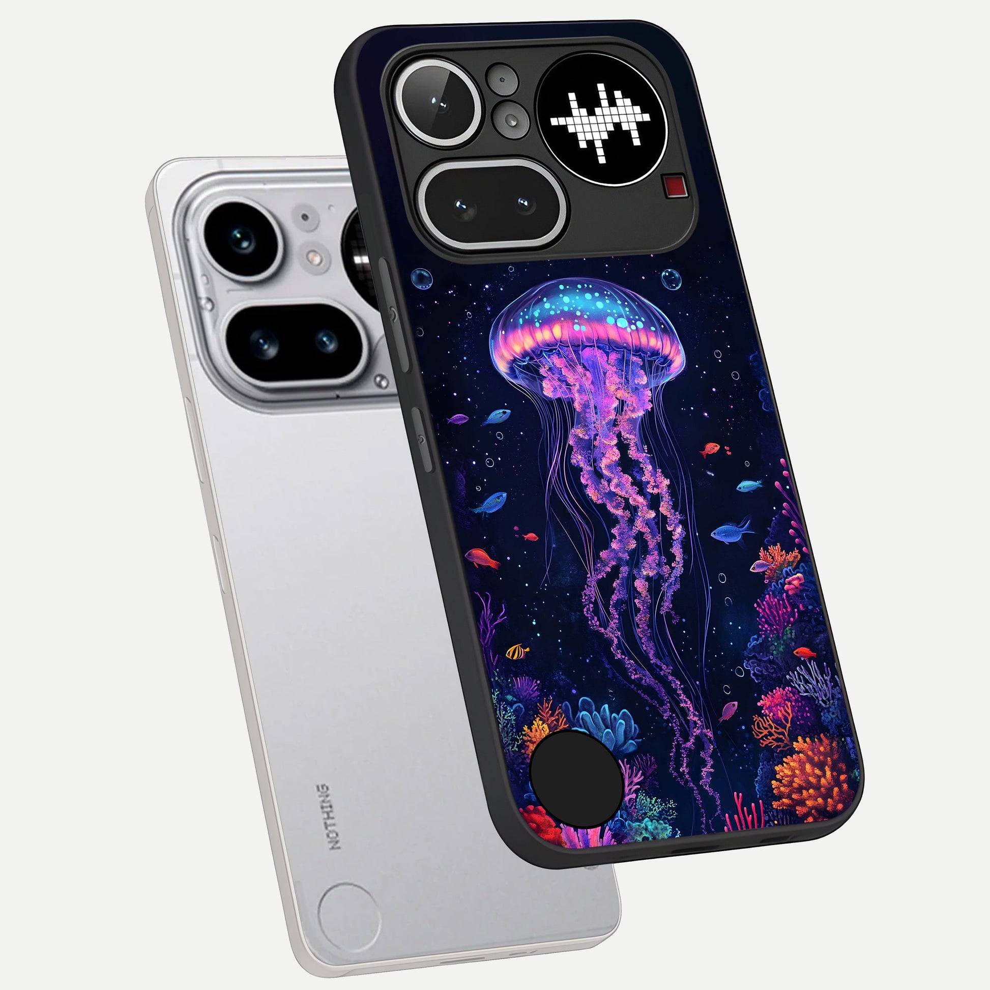  Neon Jellyfish phone case For Nothing Phone 4A Pro showing premium glass back cover with detailed artwork