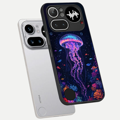  Neon Jellyfish phone case For Nothing Phone 4A Pro showing premium glass back cover with detailed artwork