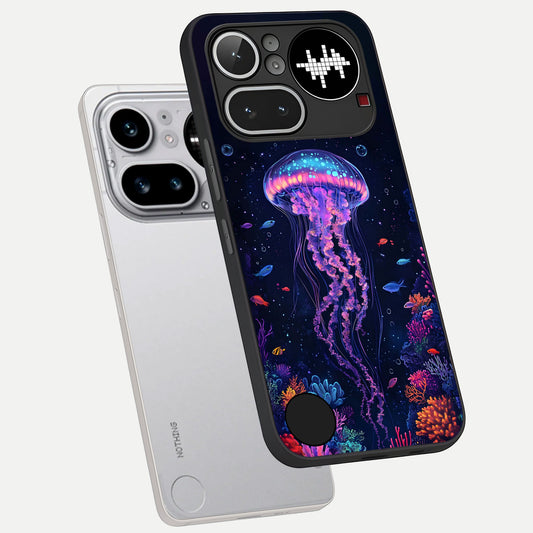  Neon Jellyfish phone case For Nothing Phone 4A Pro showing premium glass back cover with detailed artwork