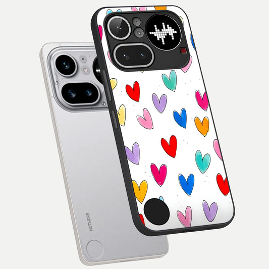  Playful Love Doodles phone case For Nothing Phone 4A Pro showing premium glass back cover with detailed artwork