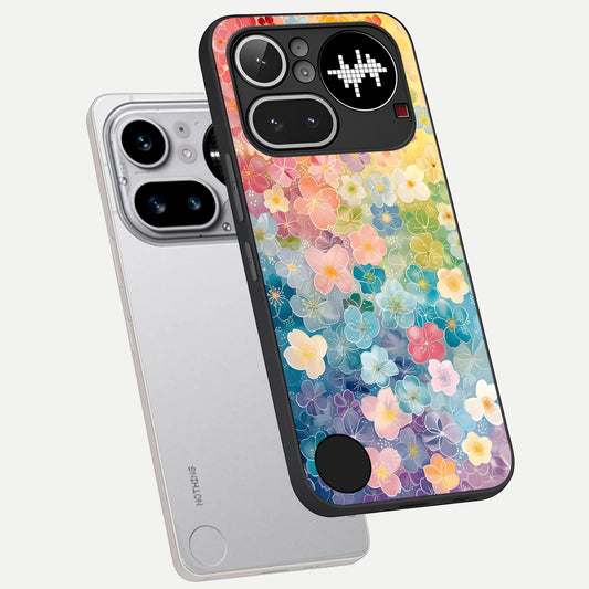  Rainbow Blossom Burst phone case For Nothing Phone 4A Pro showing premium glass back cover with detailed artwork