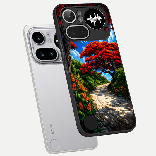  Red Trees Pathway phone case For Nothing Phone 4A Pro showing premium glass back cover with detailed artwork