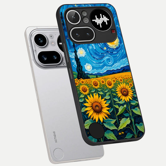  Starry Sunflower Dreams phone case For Nothing Phone 4A Pro showing premium glass back cover with detailed artwork