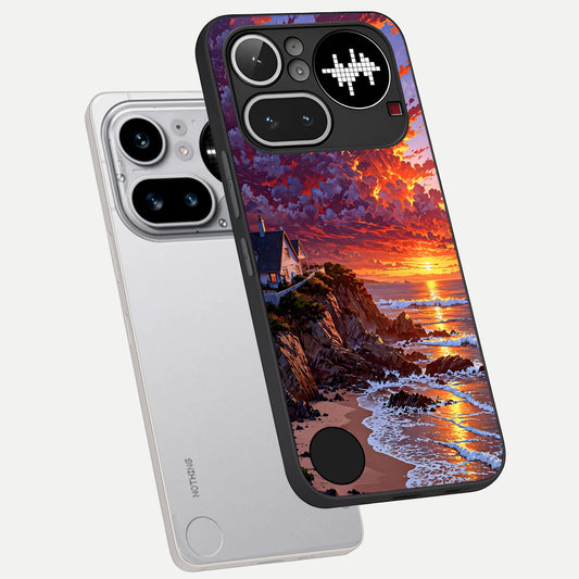  Sunset House By Sea phone case For Nothing Phone 4A Pro showing premium glass back cover with detailed artwork