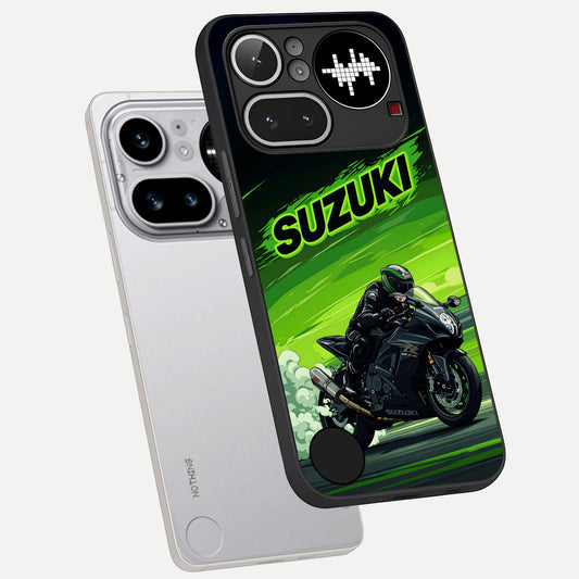  Suzuki Speed Beast phone case For Nothing Phone 4A Pro showing premium glass back cover with detailed artwork