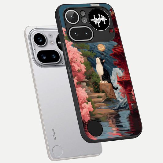  Temple Cat Scenery phone case For Nothing Phone 4A Pro showing premium glass back cover with detailed artwork