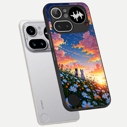  Two Cats Friends phone case For Nothing Phone 4A Pro showing premium glass back cover with detailed artwork