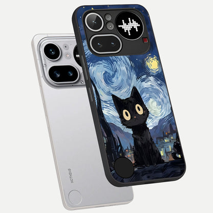  Van Gogh Cat phone case For Nothing Phone 4A Pro showing premium glass back cover with detailed artwork