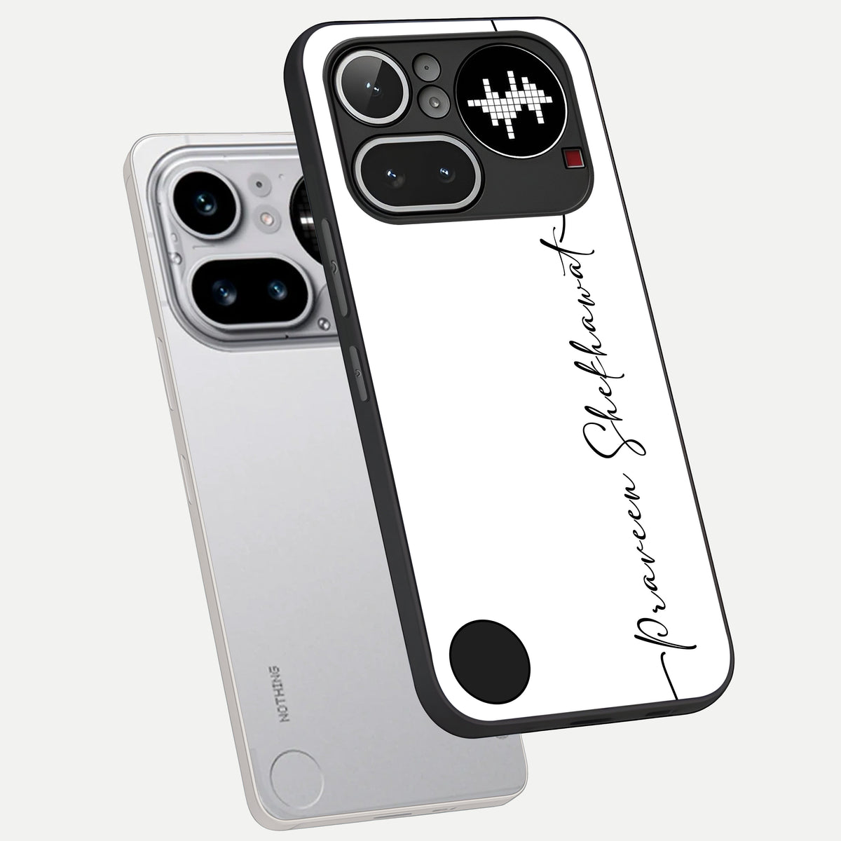  White Tune Custom Name phone case For Nothing Phone 4A Pro showing premium custom name glass back cover