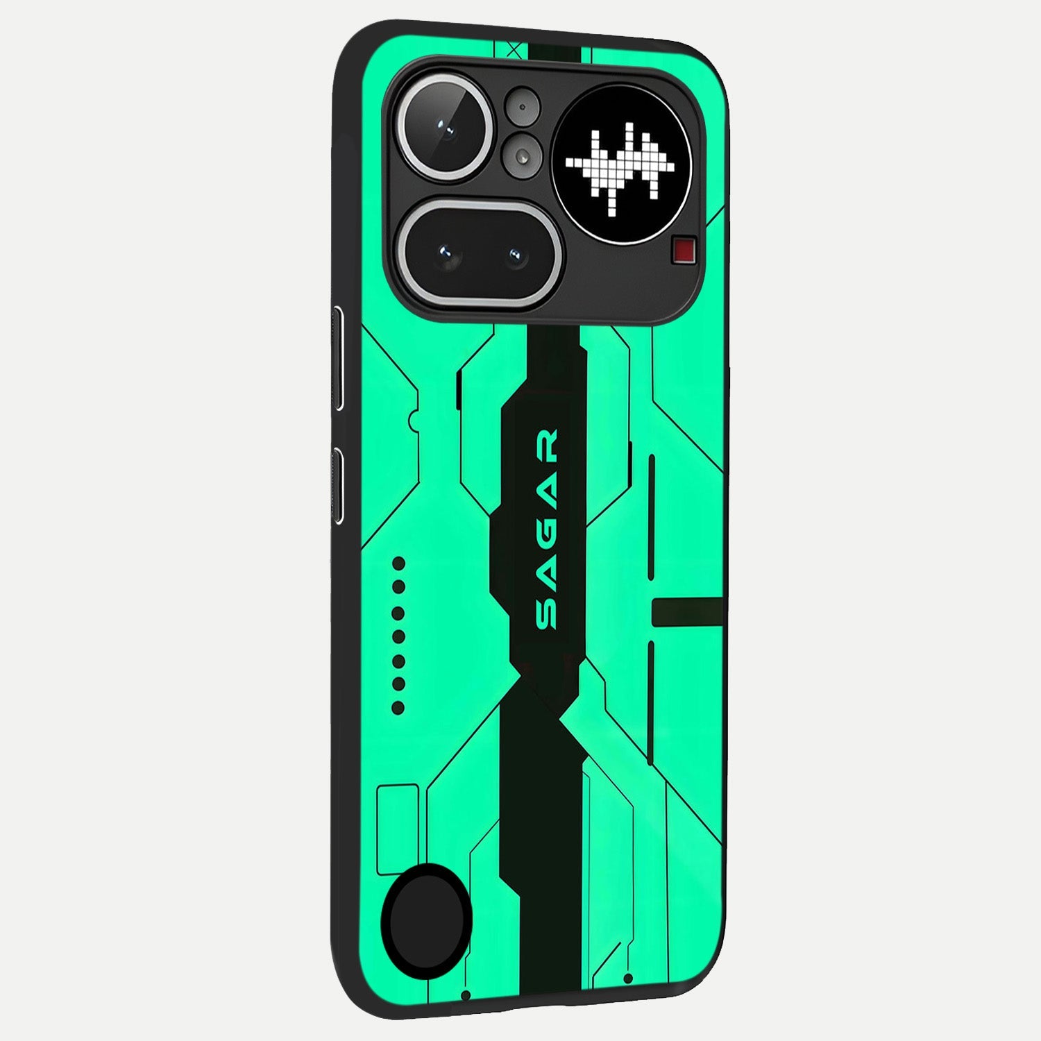  Aqua Tech CYBERPUNK Custom Name back cover For Nothing Phone 4A Pro slim fit glass case with vibrant aesthetic design