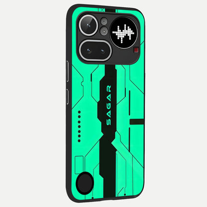  Aqua Tech CYBERPUNK Custom Name back cover For Nothing Phone 4A Pro slim fit glass case with vibrant aesthetic design