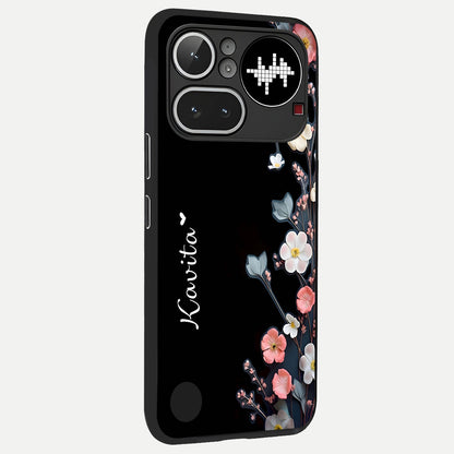  Black Elegance Floral Custom Name back cover For Nothing Phone 4A Pro slim fit glass case with vibrant aesthetic design