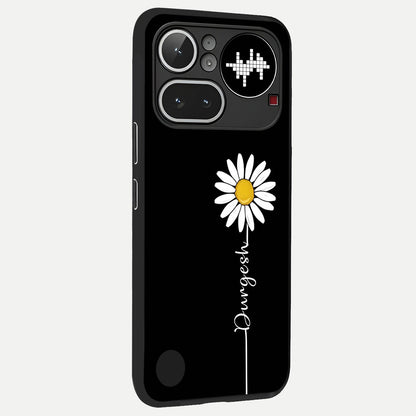  Custom Name White Flower back cover For Nothing Phone 4A Pro slim fit glass case with vibrant aesthetic design