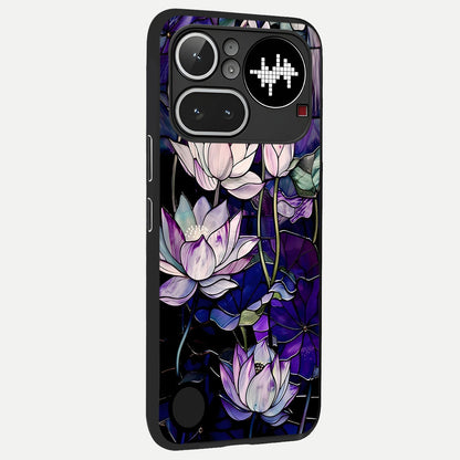  Purple Lotus Pattern back cover For Nothing Phone 4A Pro slim fit glass case with vibrant aesthetic design