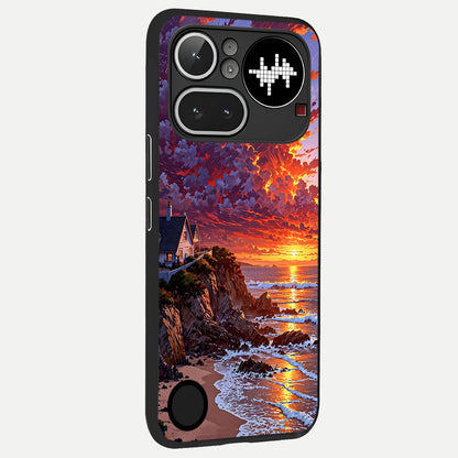  Sunset House By Sea back cover For Nothing Phone 4A Pro slim fit glass case with vibrant aesthetic design