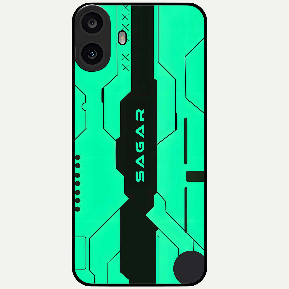  Aqua Tech CYBERPUNK Custom Name Glass Case For CMF Phone 1 back cover – full design glossy printed glass finish