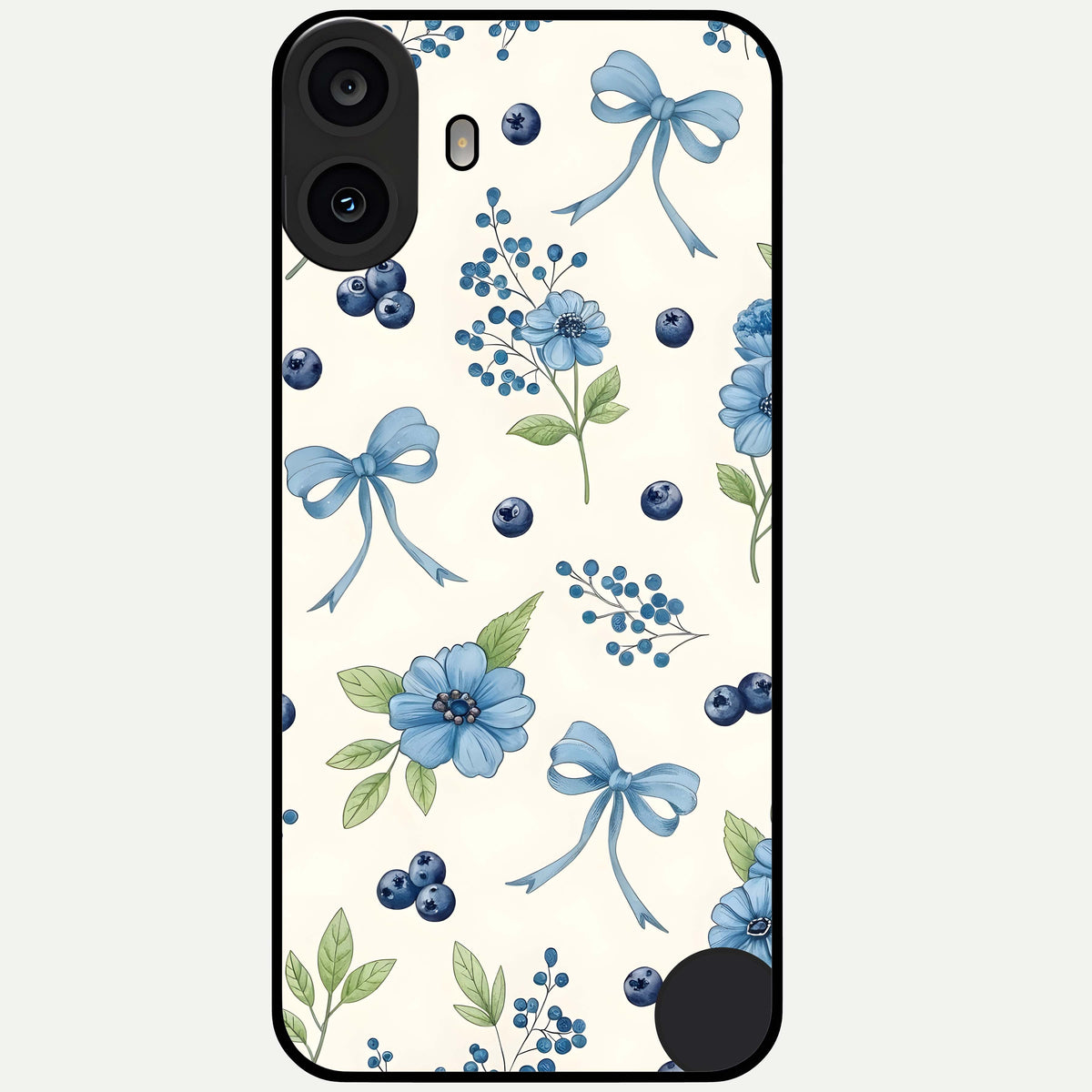  Blue Flower And Bow Glass Case For CMF Phone 1 back cover – full design glossy printed glass finish