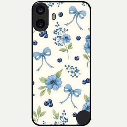  Blue Flower And Bow Glass Case For CMF Phone 1 back cover – full design glossy printed glass finish